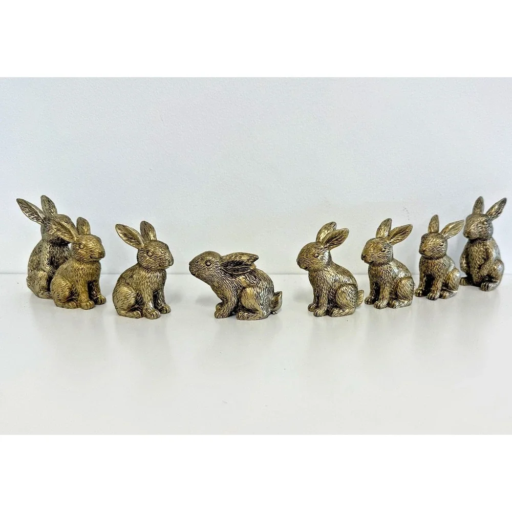 Gold Bunny Rabbit Figurines Set of 8 Mini Decorative Easter Farmhouse